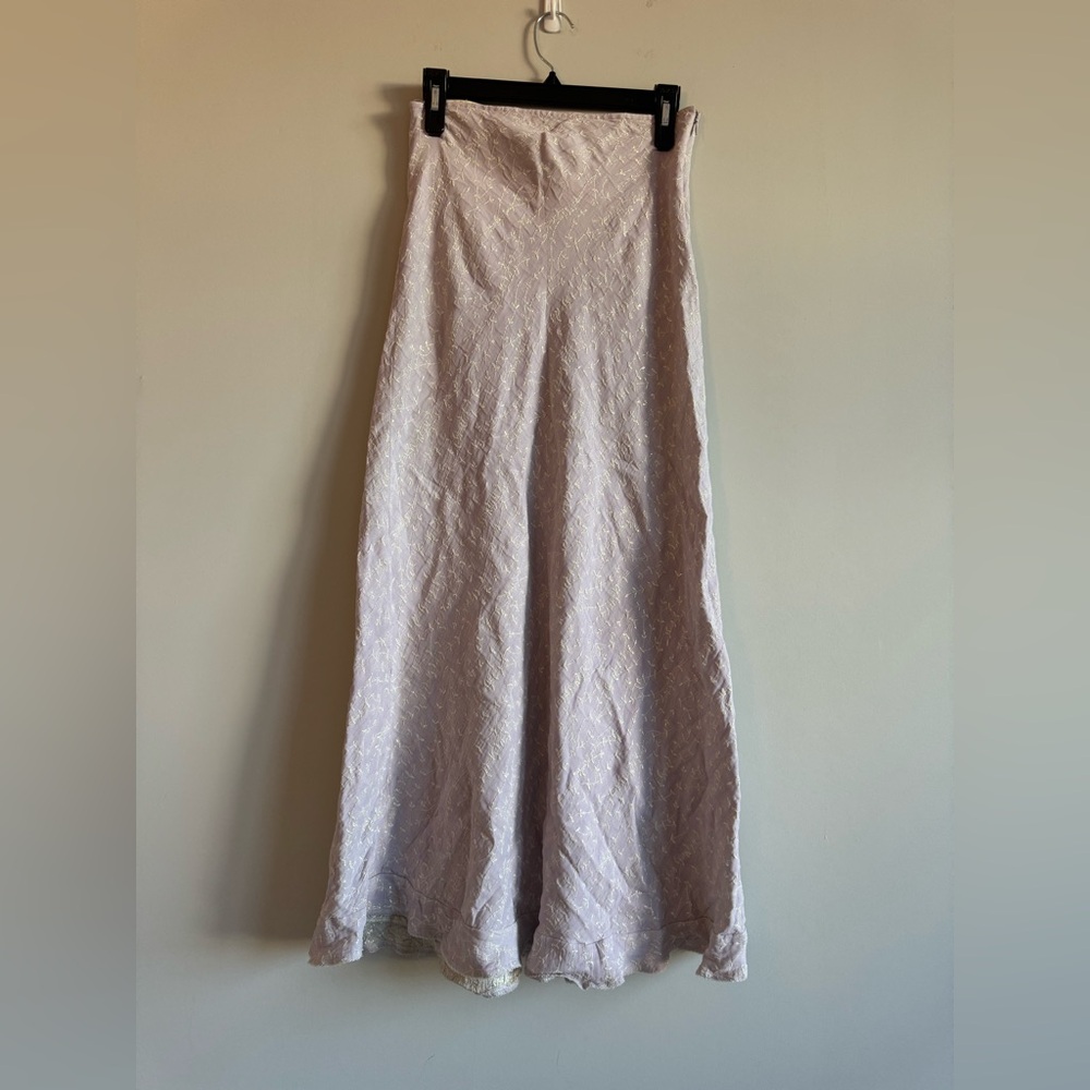Vintage Lolita Lempicka Paris Designer Lilac Silver Floral Maxi Bias Skirt